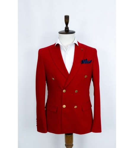 SACOU BARBATI SLIM ROSU LA DOUA RANDURI DE NASTURI