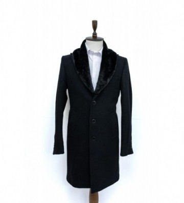 PALTON BARBATI NEGRU DIN LANA