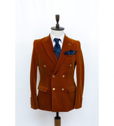 SACOU BARBATI SLIM CARAMIZIU LA DOUA RANDURI DE NASTURI DIN CATIFEA